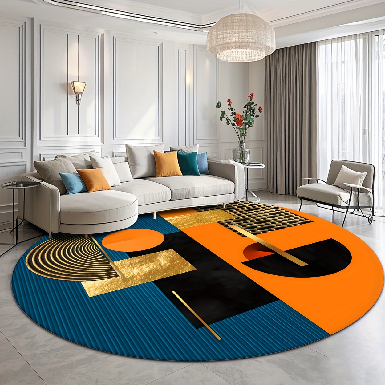 Interior Design Gold - 오렌지 블루 골드 추상 기하학적 럭셔리