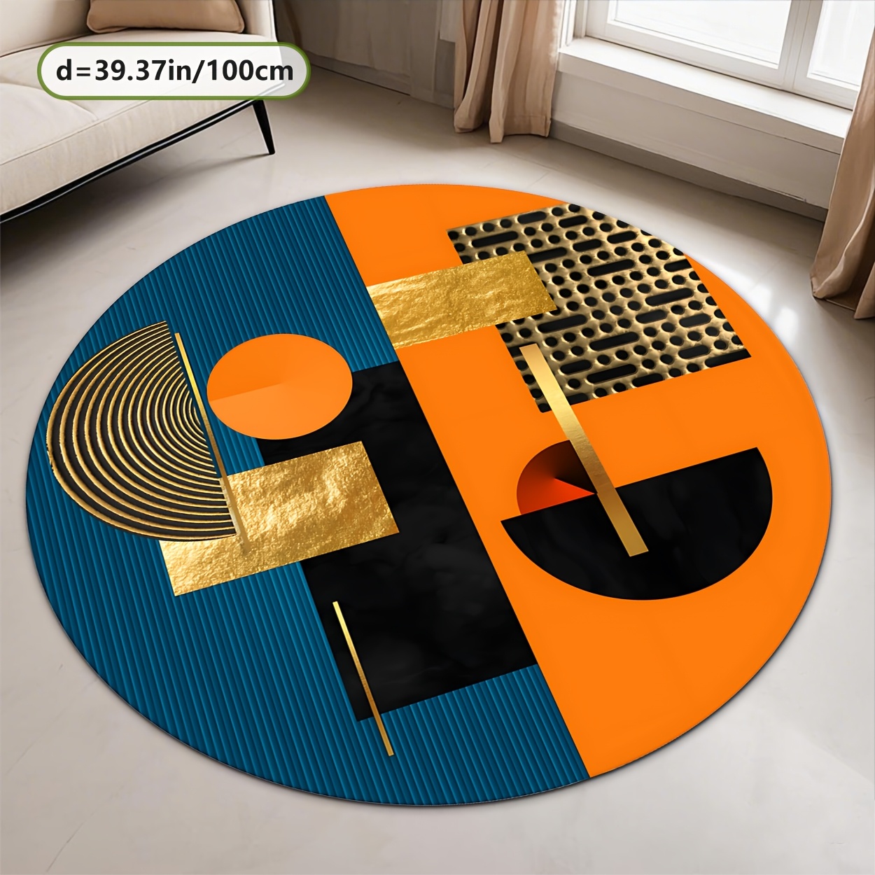 오렌지 블루 골드 추상 기하학적 럭셔리 원형 러그 플란 - Interior Design Gold 리뷰 및 가격