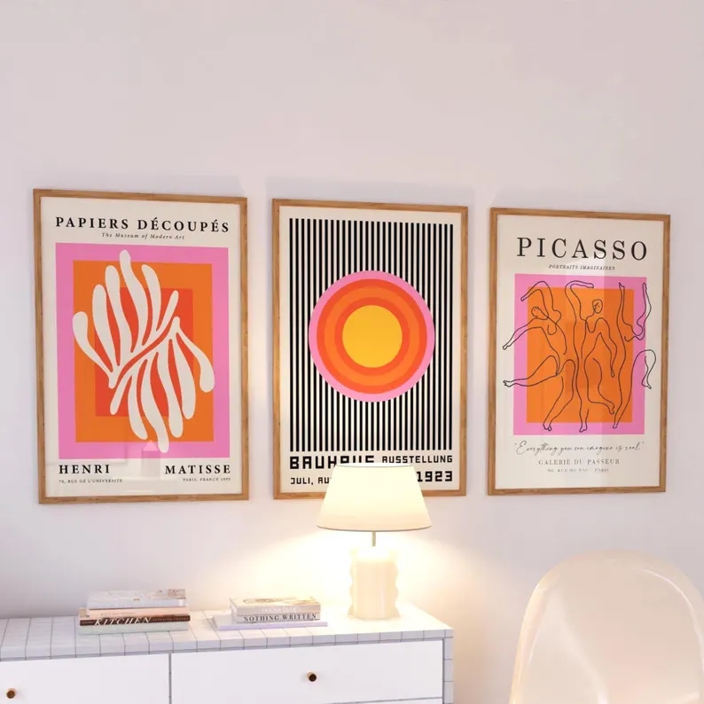 3pcs현대 오렌지 바우하우스와 피카소 벽 아트 인쇄  - Interior Design Living Room 리뷰 및 가격