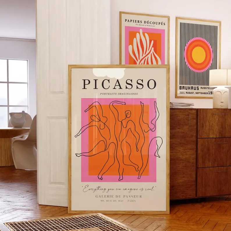 3pcs현대 오렌지 바우하우스와 피카소 벽 아트 인쇄  - Interior Design Living Room 리뷰 및 가격