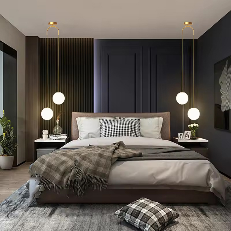 침실 침대 옆 걸이형 펜던트 램프 유리 볼 LED 샹들 - Interior Design Gold 리뷰 및 가격